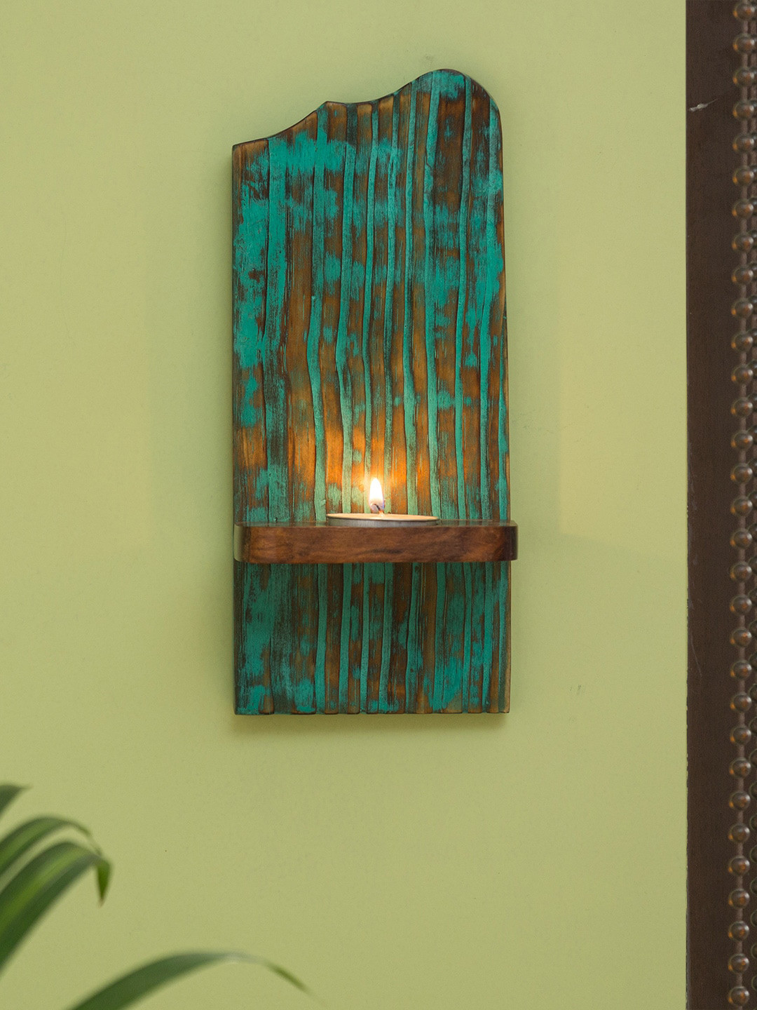 

ExclusiveLane Textured Mango Wood Tea Light Candle Holders, Blue