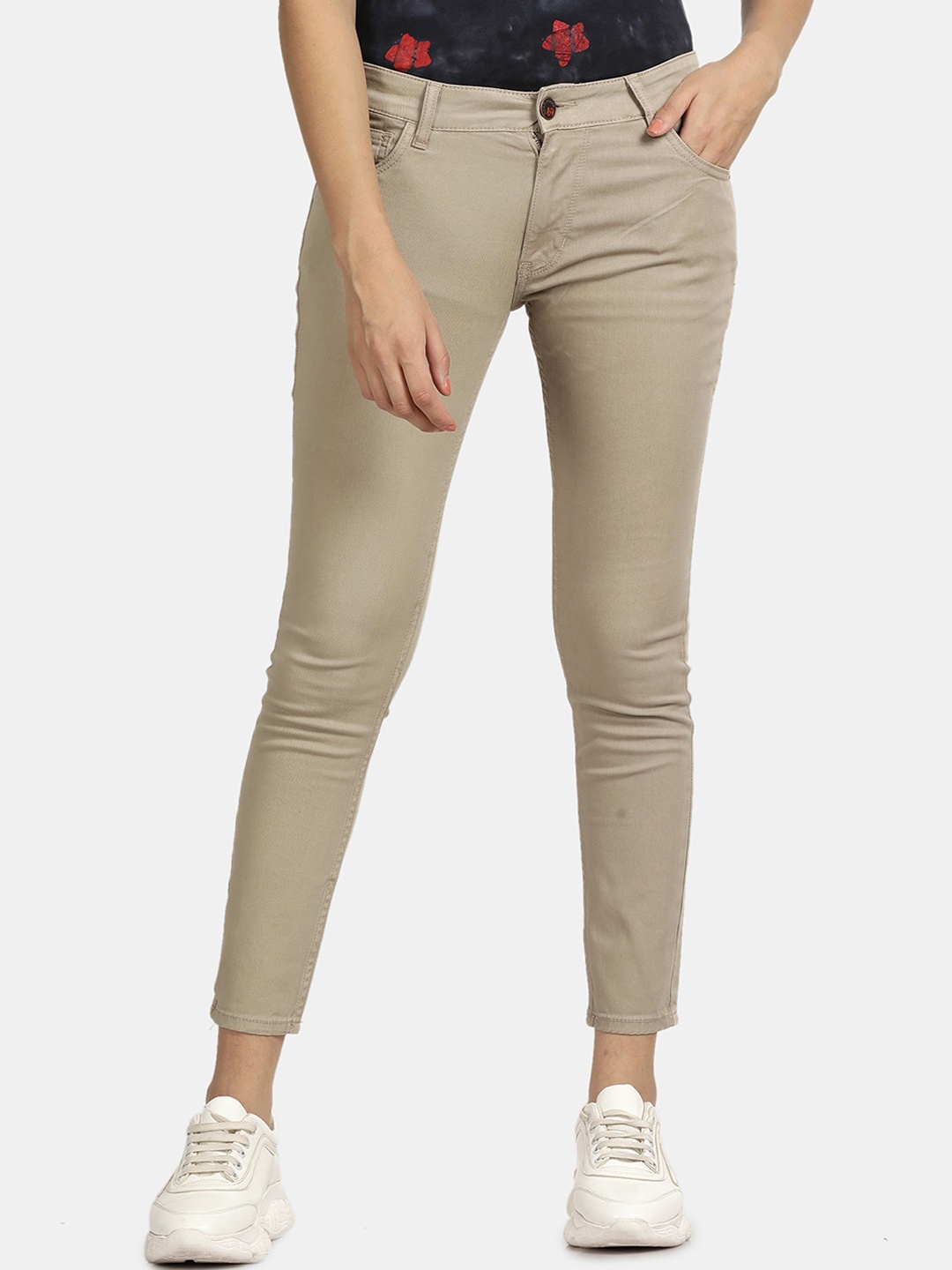

Llak Jeans Women Mid-Rise Clean Look Skinny Fit Stretchable Cotton Jeans, Beige