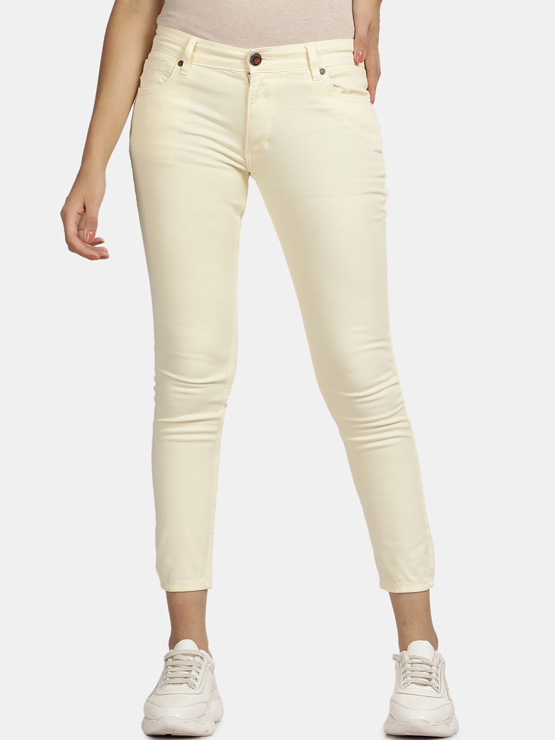 

Llak Jeans Women Skinny Fit Stretchable Cotton Cropped Jeans, Yellow