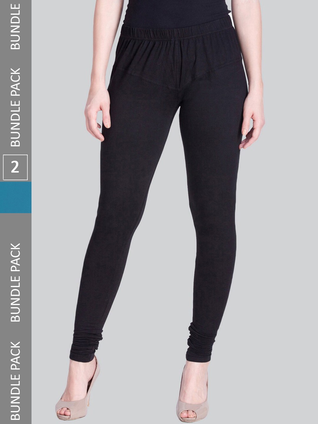 

LYRA Women Pack Of 2 Churidar-Length Cotton Lycra Leggings, Black