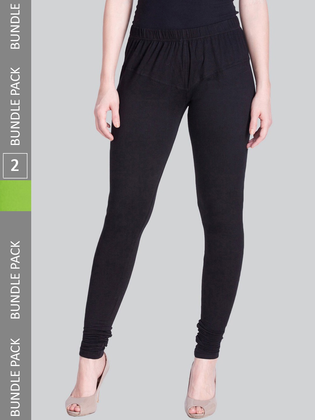 

LYRA Women Pack Of 2 Churidar-Length Cotton Lycra Leggings, Black