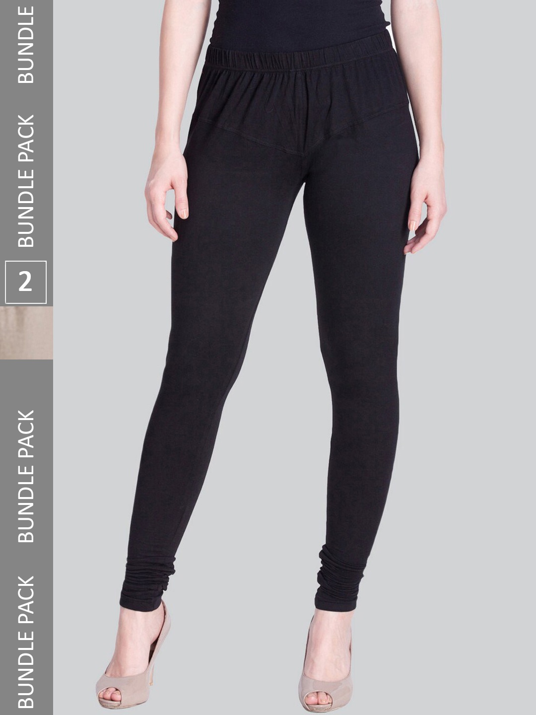 

LYRA Women Pack Of 2 Churidar-Length Cotton Lycra Leggings, Black