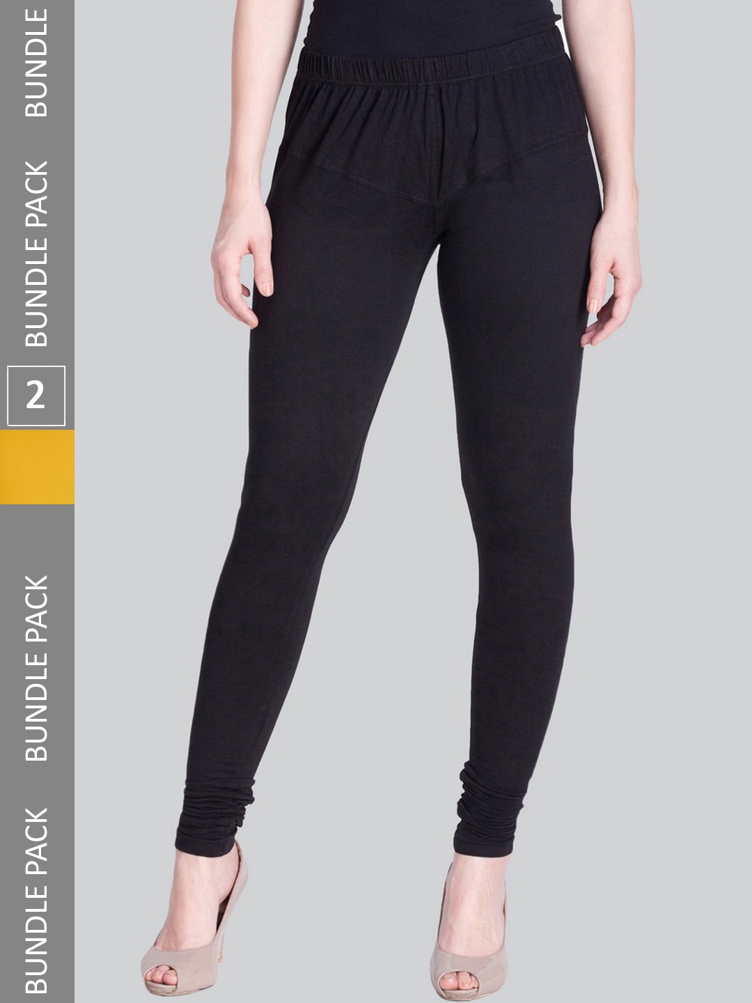 

LYRA Women Pack Of 2 Churidar-Length Cotton Lycra Leggings, Black