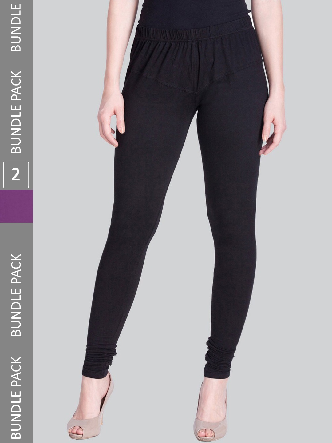 

LYRA Women Pack Of 2 Churidar-Length Cotton Lycra Leggings, Black