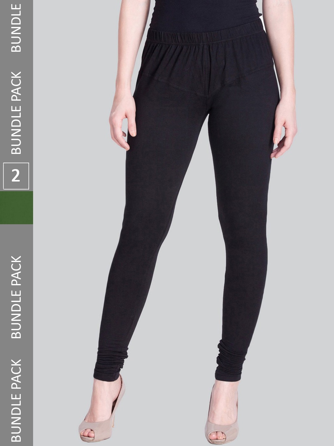 

LYRA Women Pack Of 2 Churidar-Length Cotton Lycra Leggings, Black