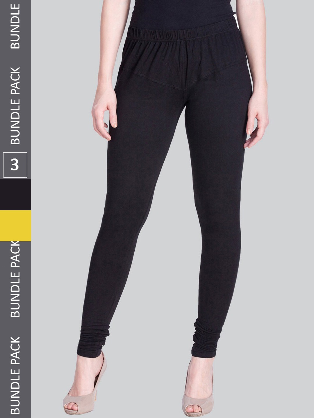 

LYRA Women Pack Of 3 Churidar-Length Cotton Lycra Leggings, Black