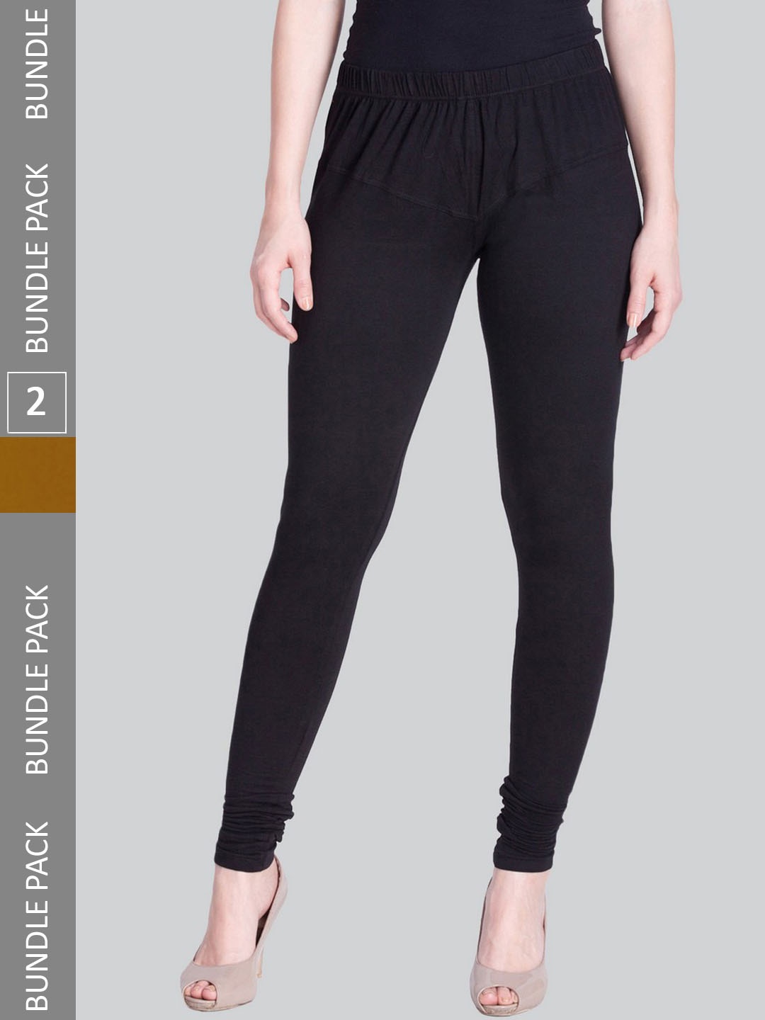 

LYRA Women Pack Of 2 Churidar-Length Cotton Lycra Leggings, Black