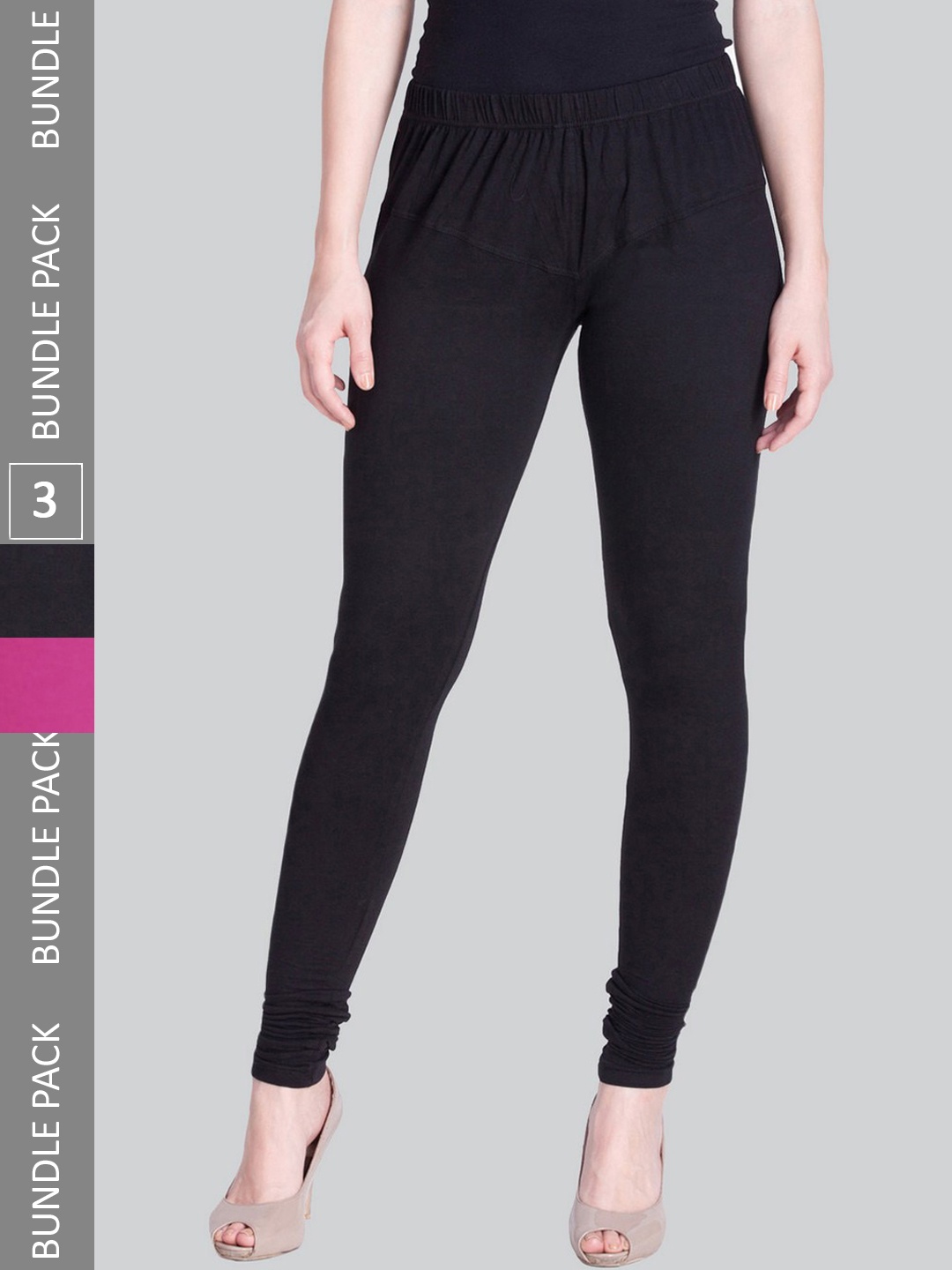 

LYRA Women Pack Of 3 Churidar-Length Cotton Lycra Leggings, Black