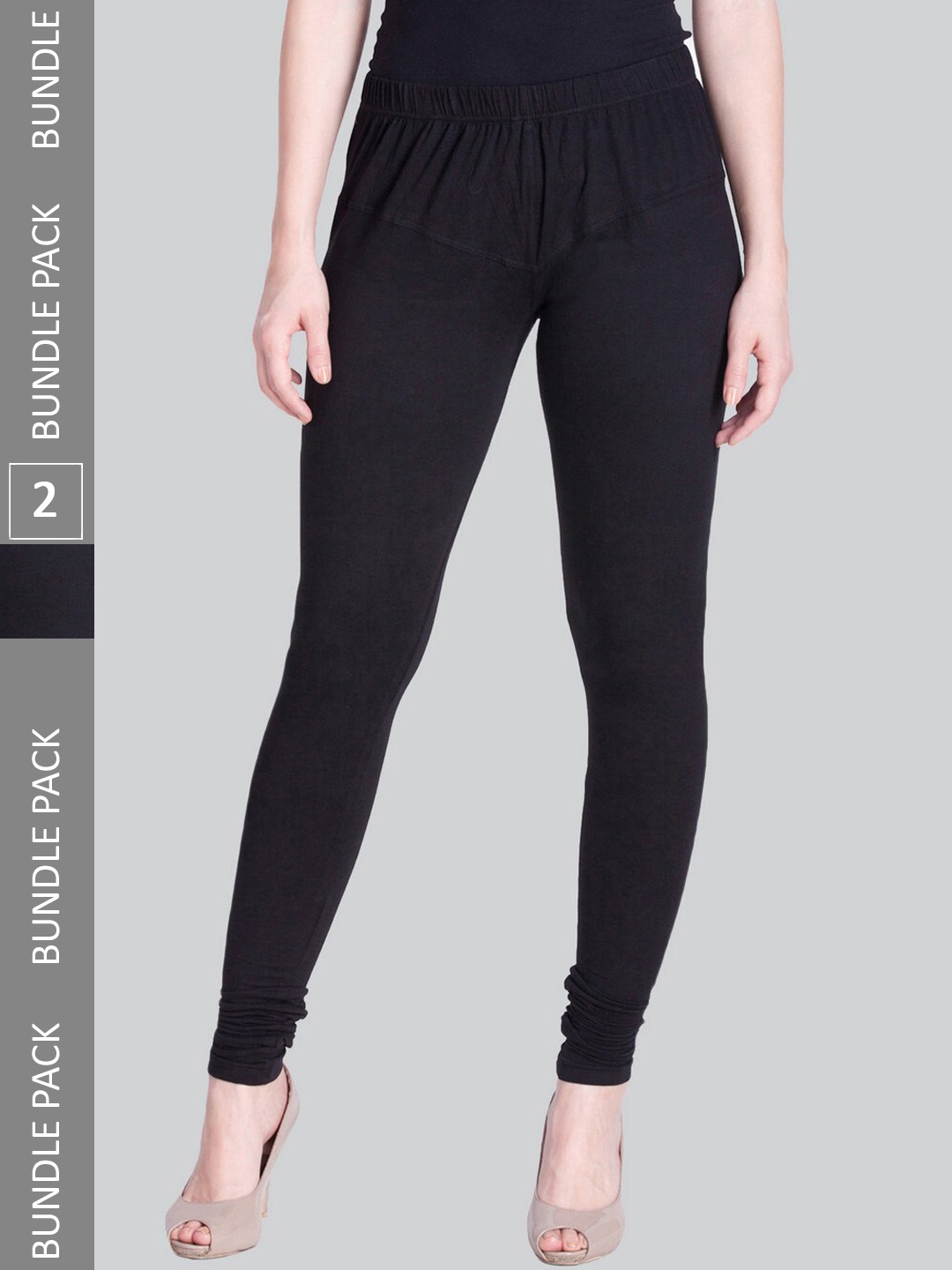 

LYRA Women Pack Of 2 Churidar-Length Cotton Lycra Leggings, Black