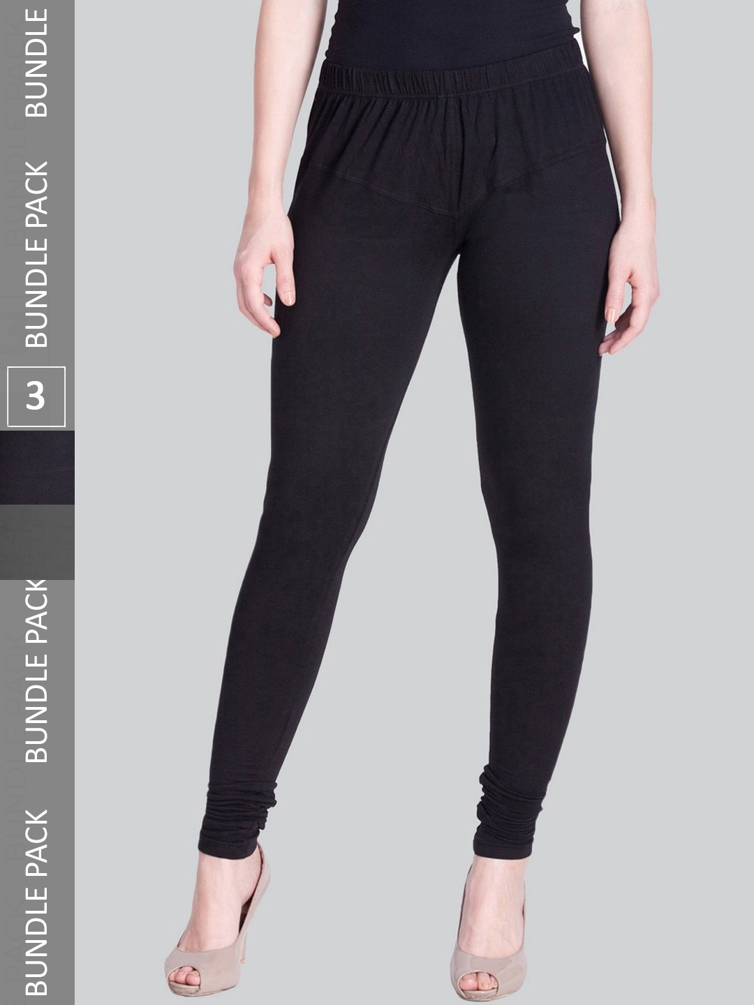 

LYRA Women Pack Of 3 Churidar-Length Cotton Lycra Leggings, Black