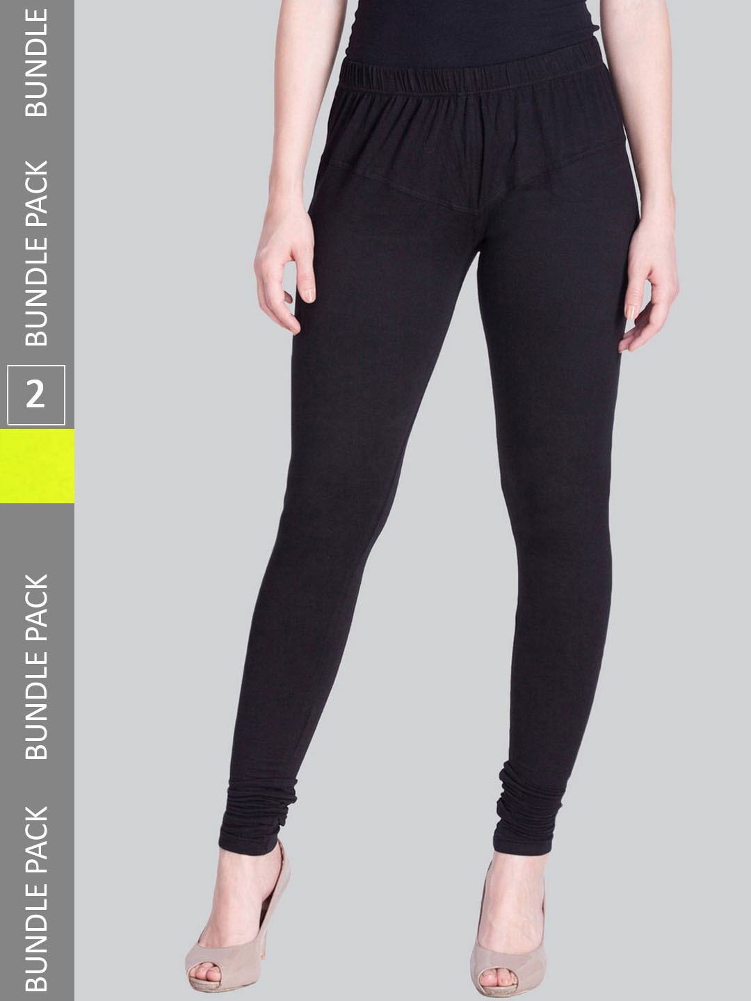 

LYRA Women Pack Of 2 Churidar-Length Cotton Lycra Leggings, Black