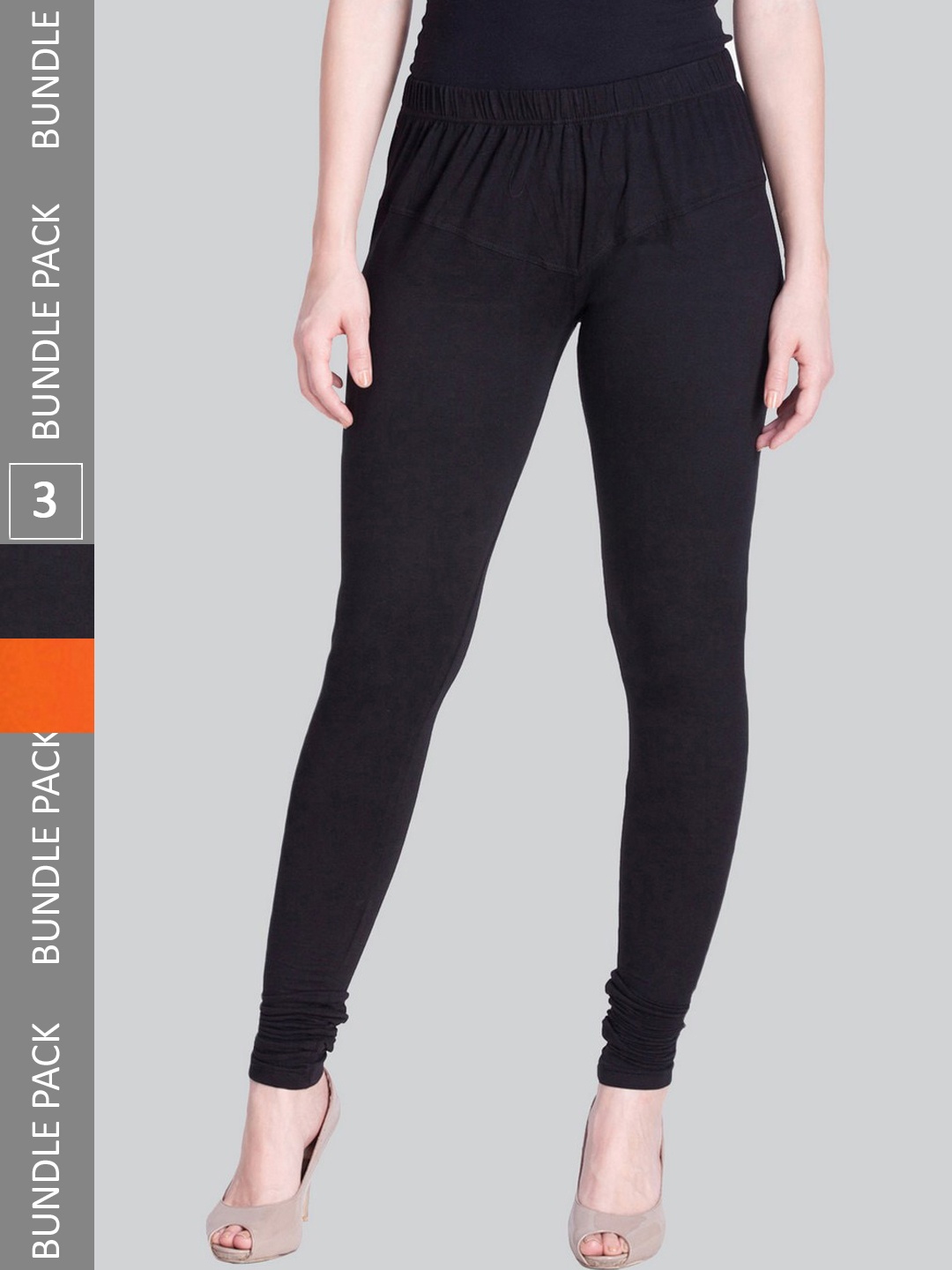 

LYRA Women Pack Of 3 Churidar-Length Cotton Lycra Leggings, Black