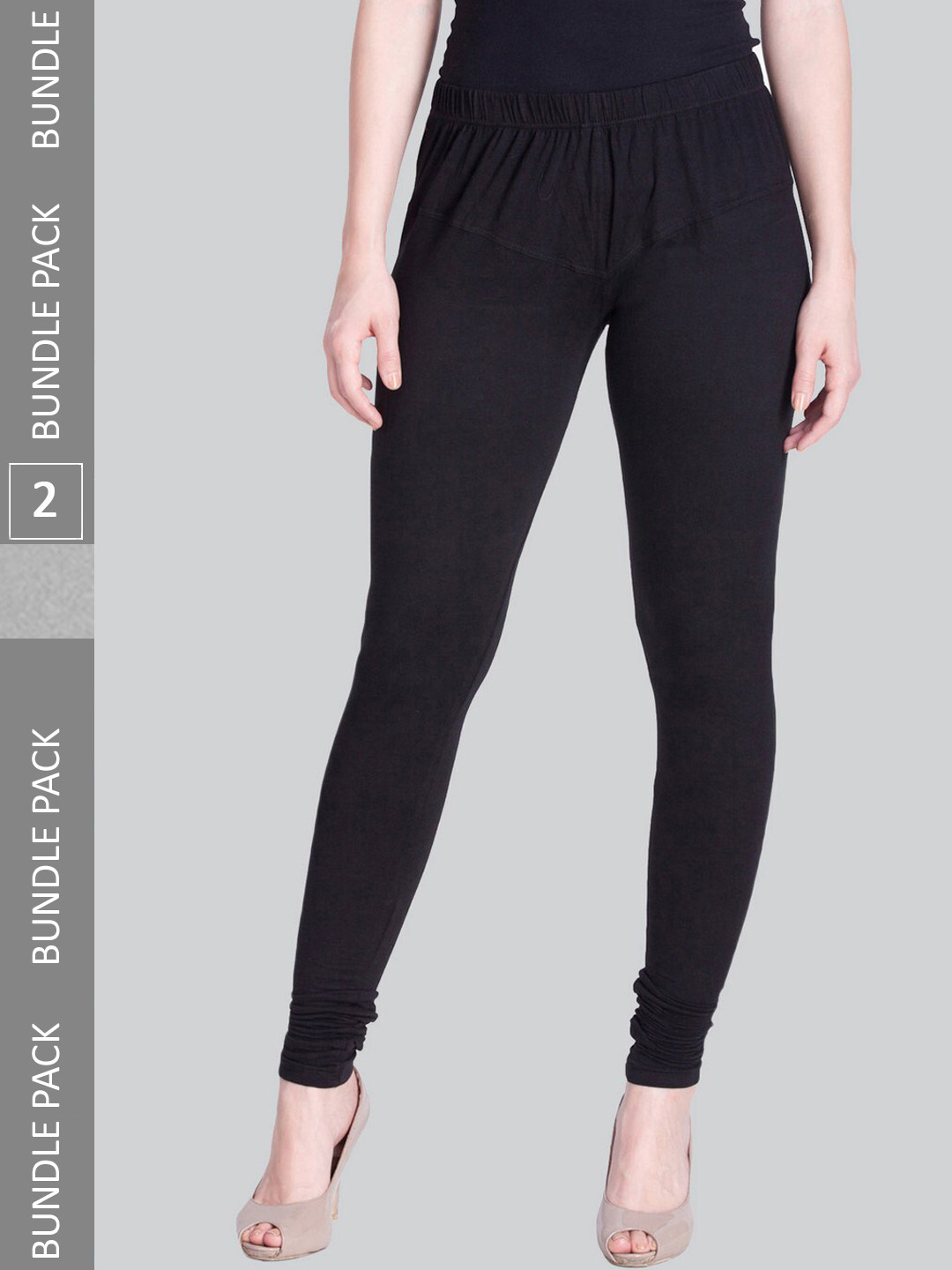 

LYRA Women Pack Of 2 Churidar-Length Cotton Lycra Leggings, Black