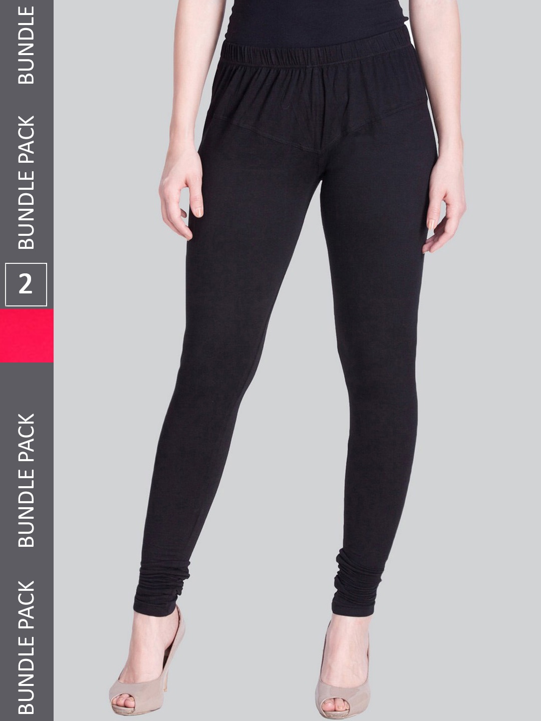 

LYRA Women Pack Of 2 Churidar-Length Cotton Lycra Leggings, Black