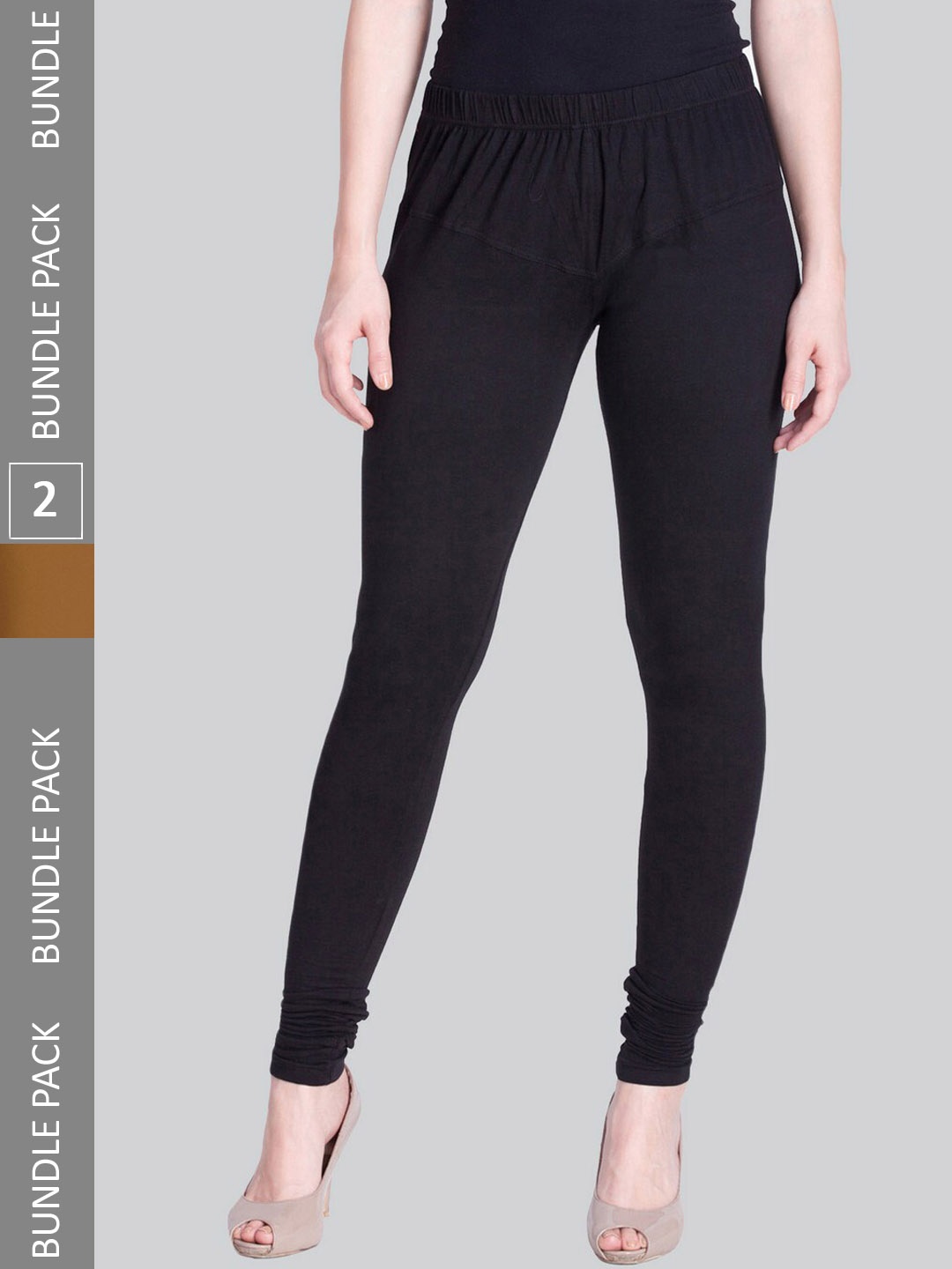 

LYRA Women Pack Of 2 Churidar-Length Cotton Lycra Leggings, Black