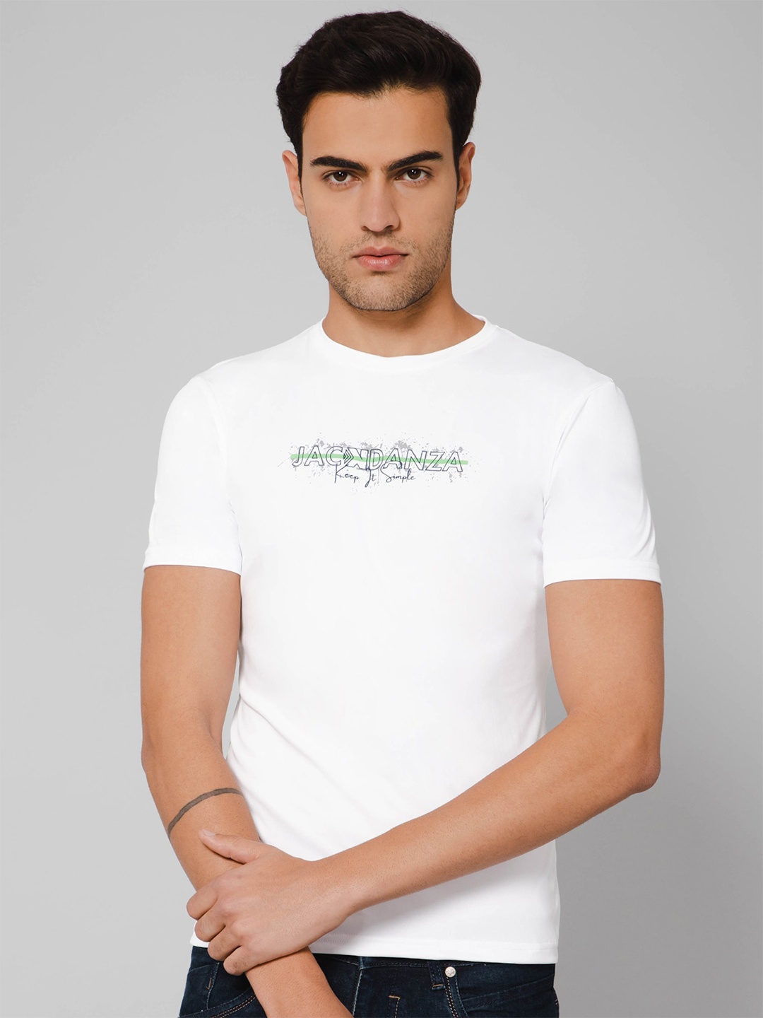 

JACKDANZA Typography Printed Round Neck T-shirt, White