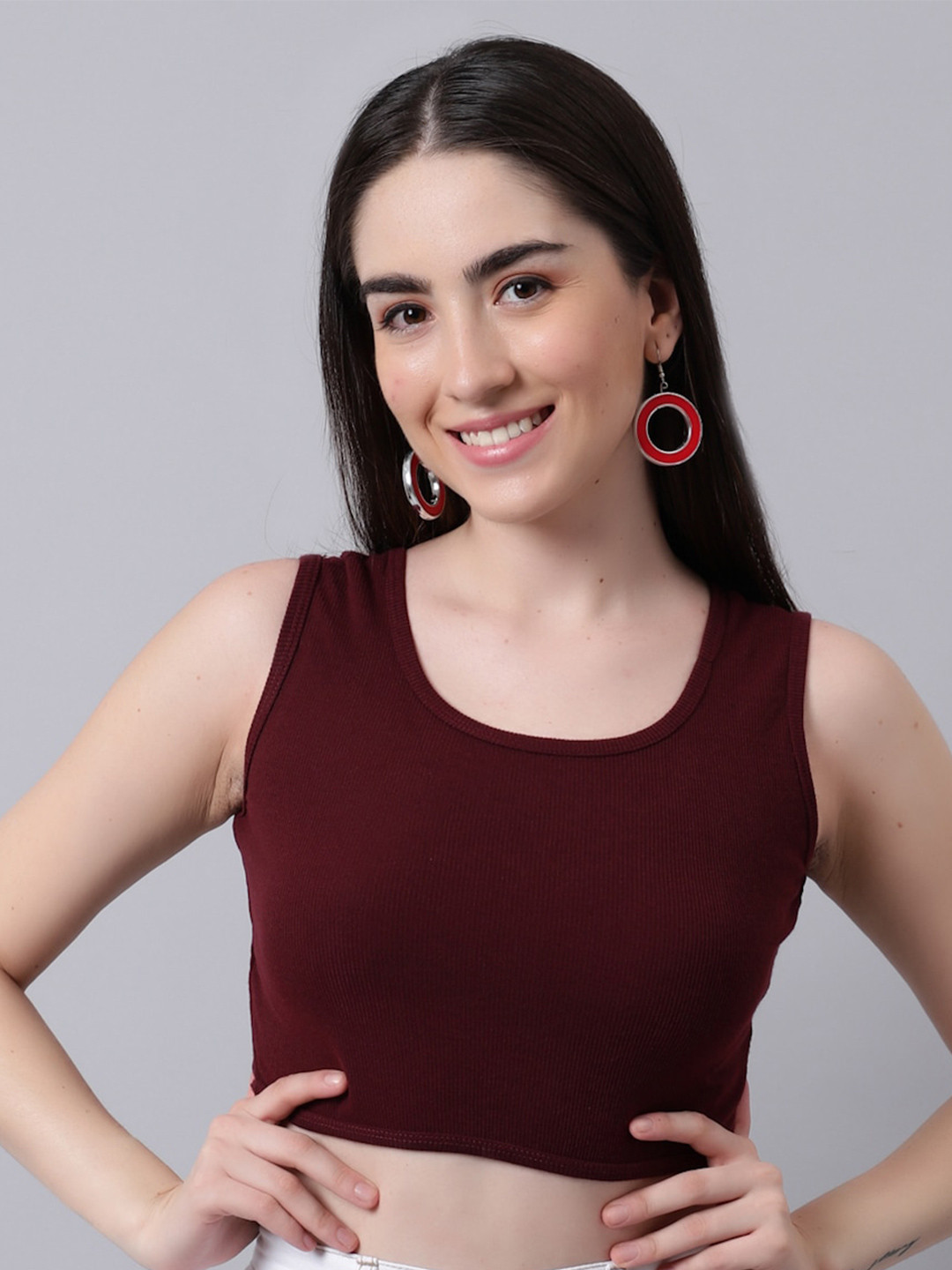 

River Of Design Jeans Scoop Neck Crop Fitted Top, Maroon