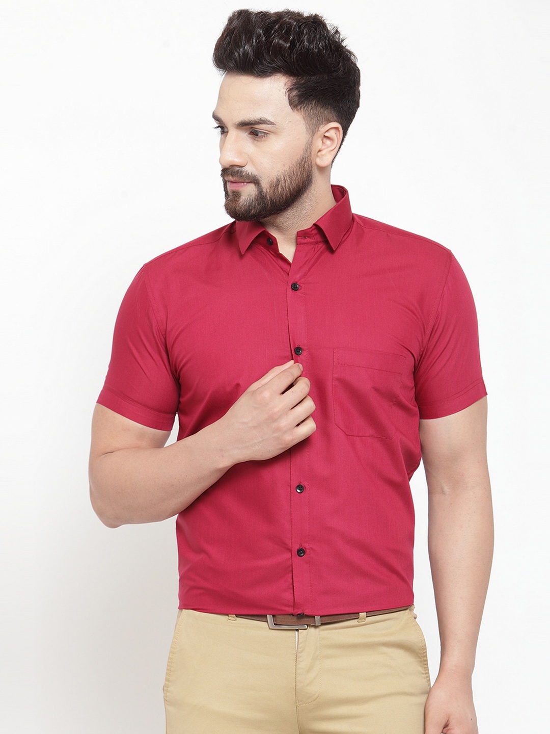 

JAINISH Classic Spread Collar Pure Cotton Formal Shirt, Maroon