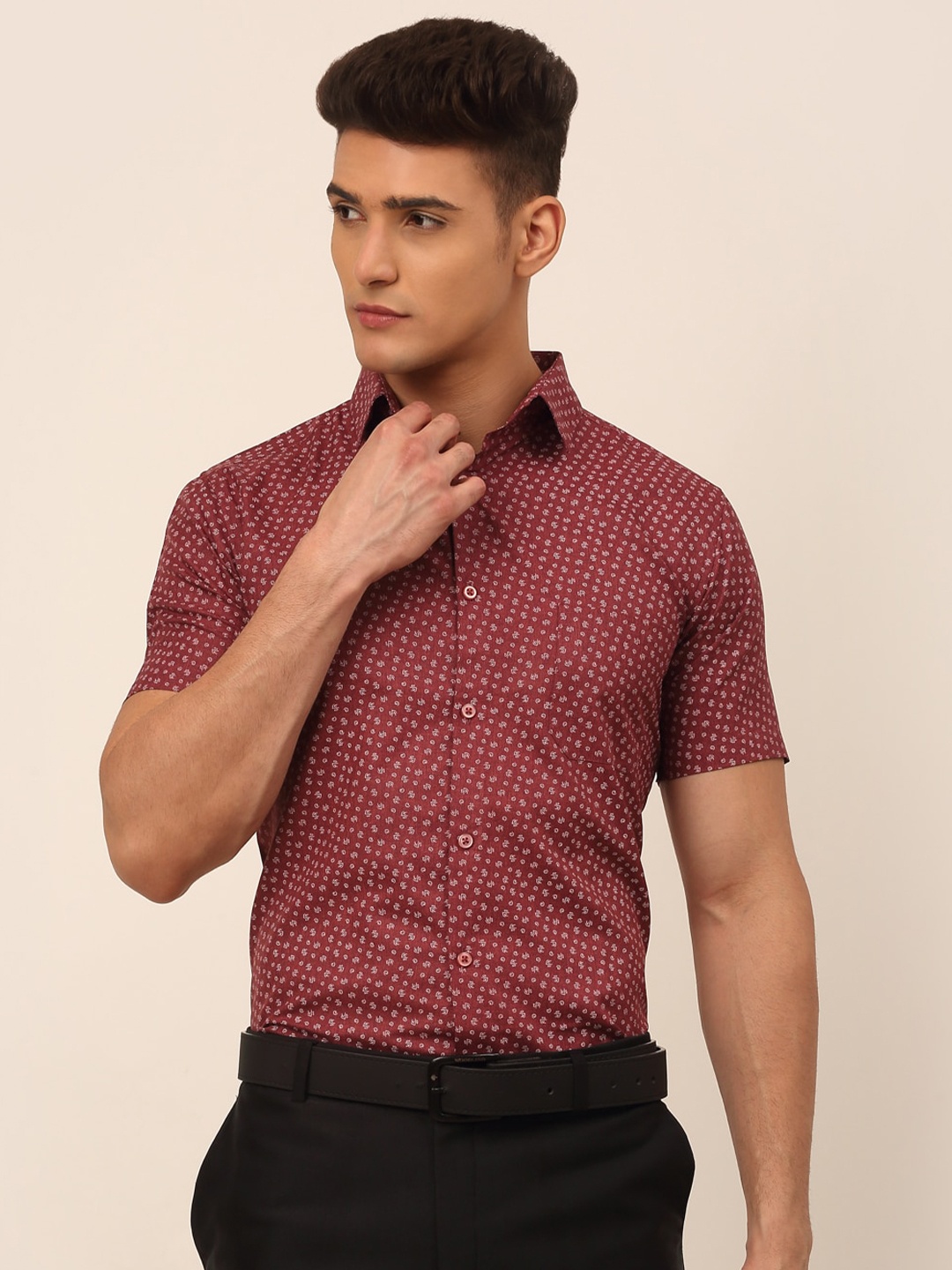 

JAINISH Micro Ditsy Printed Classic Formal Pure Cotton Shirt, Maroon