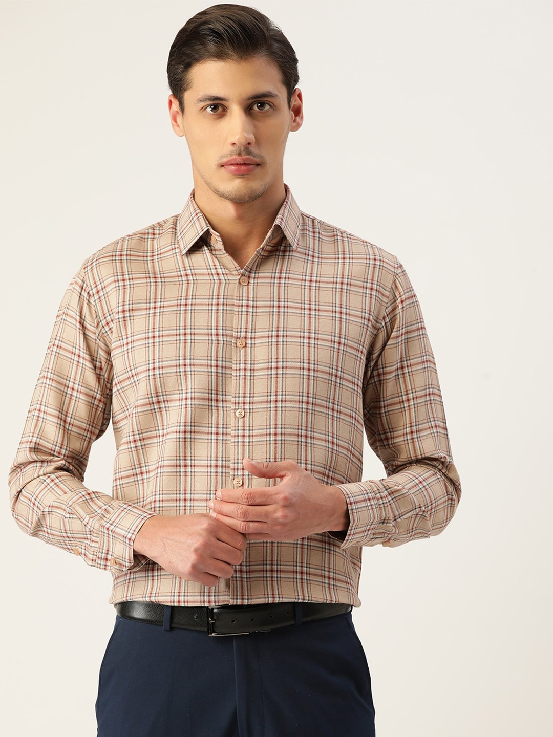 

JAINISH Tartan Checks Cotton Formal Shirt, Brown