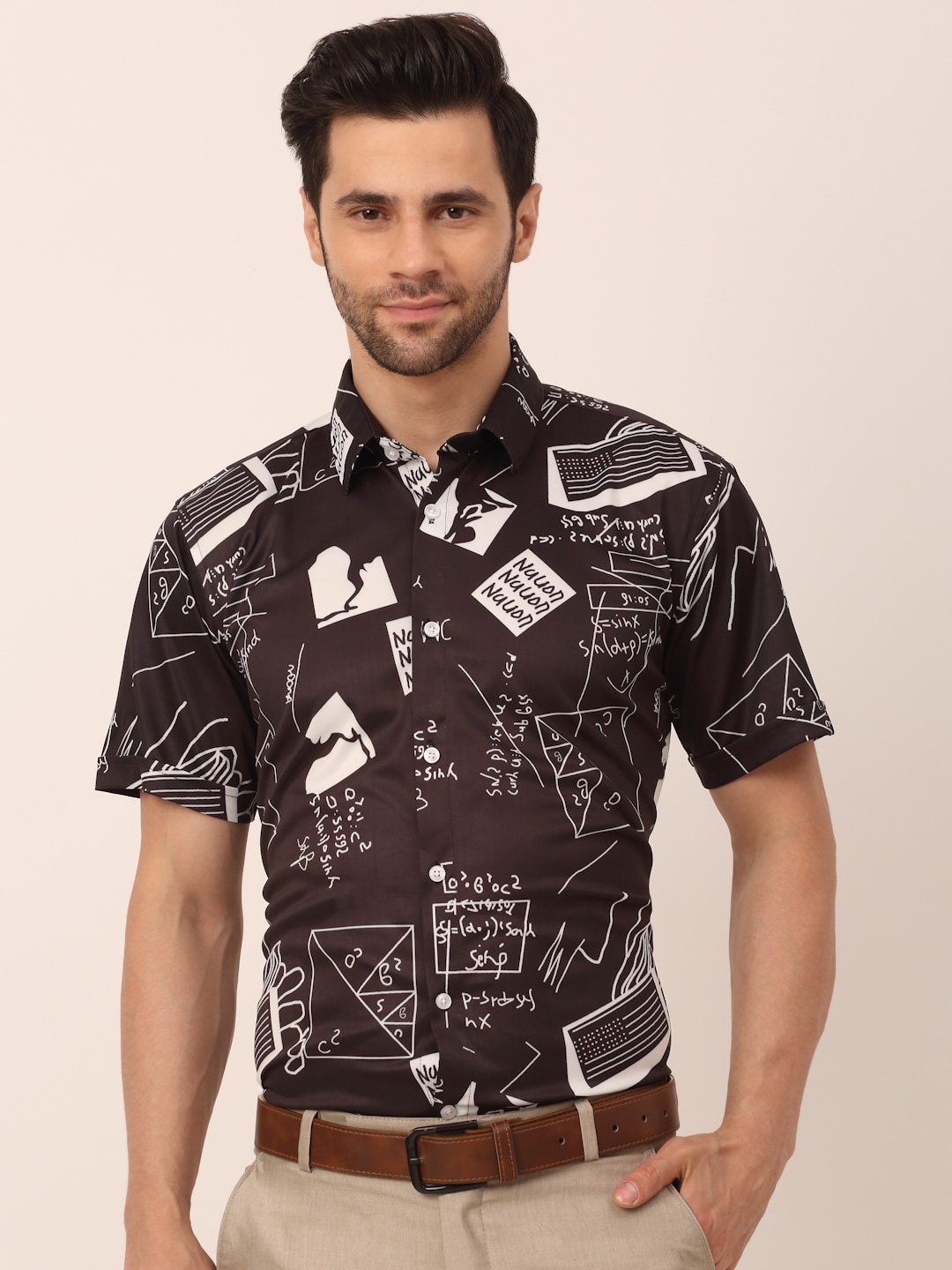 

JAINISH Typography Printed Cotton Formal Shirt, Black