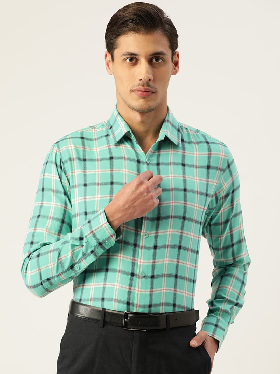 

JAINISH Tartan Checks Cotton Formal Shirt, Green