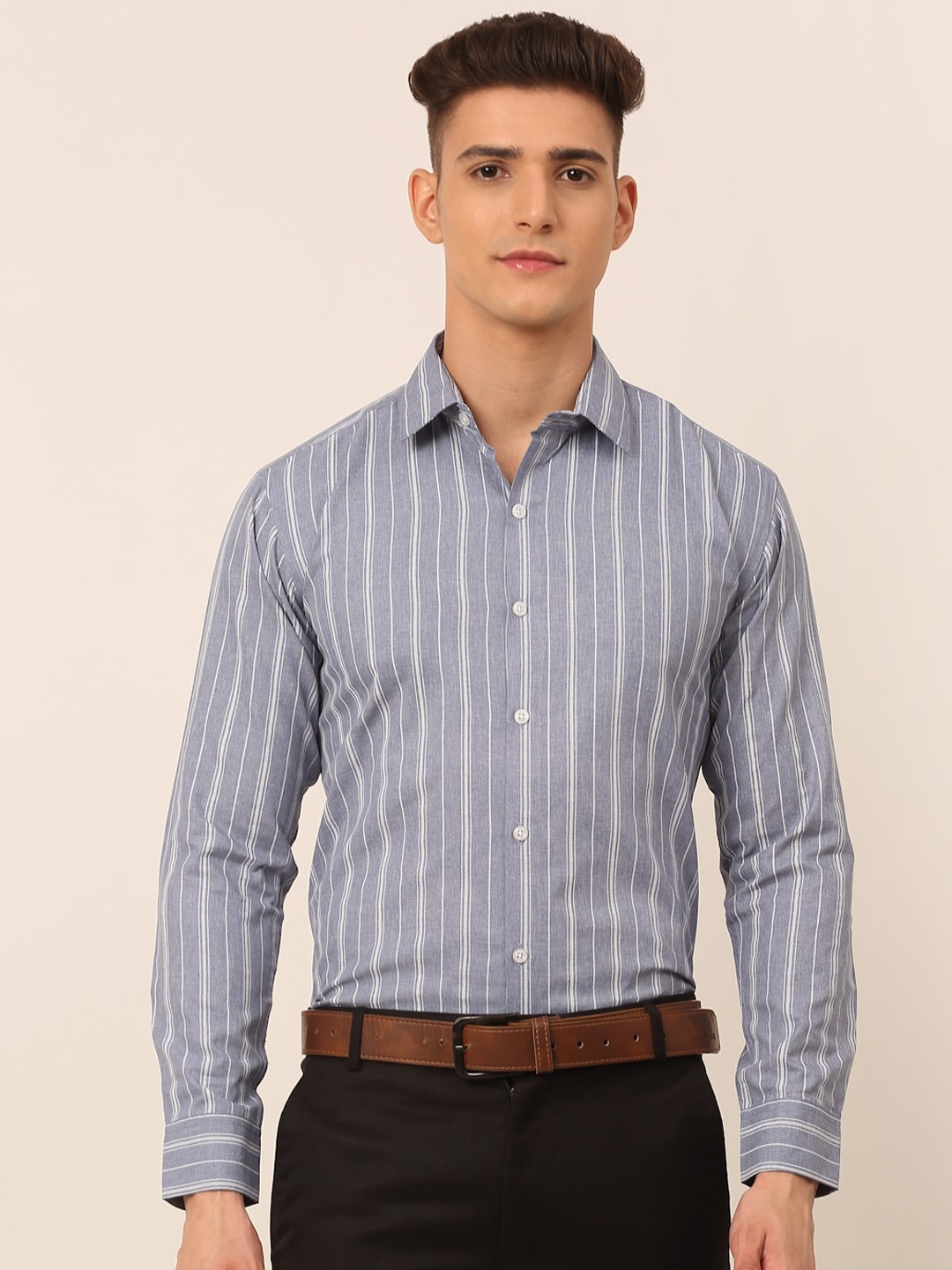 

JAINISH Vertical Striped Classic Formal Pure Cotton Shirt, Grey