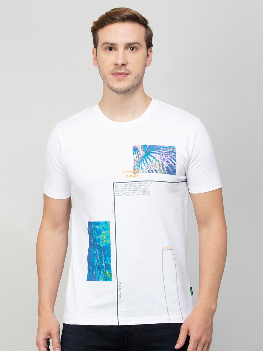 

Bossini Men Graphic Printed Round Neck Cotton T-shirt, White