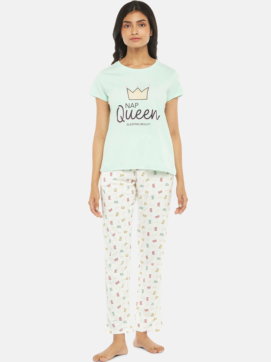 

Dreamz by Pantaloons Typography Printed Pure Cotton Night Suit, Green