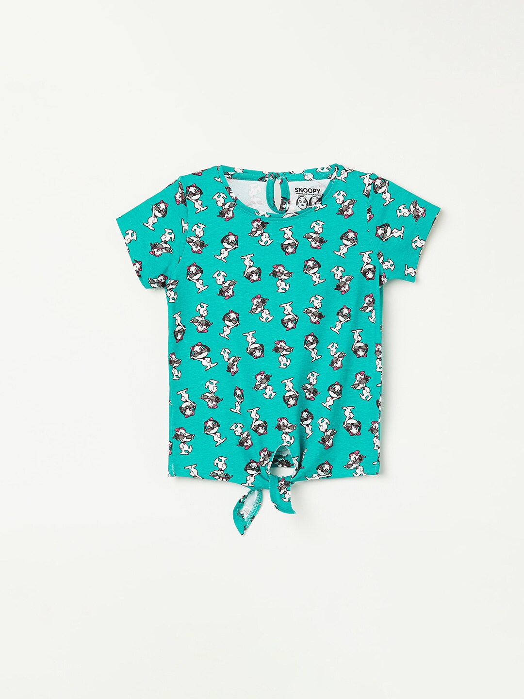 Juniors by Lifestyle Girls Snoopy Printed Pure Cotton T-shirt, Turquoise blue