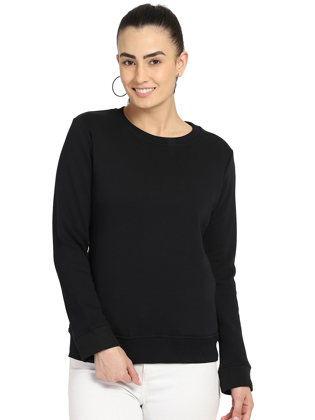 

DYCA Round Neck Cotton Pullover Sweatshirt, Black