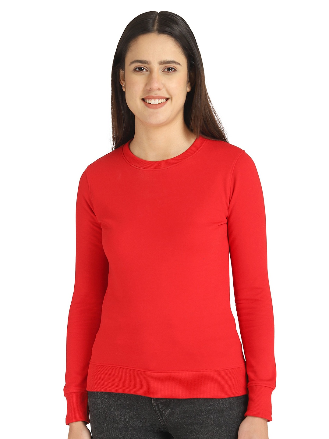 

DYCA Round Neck Long Sleeves Cotton Pullover Sweatshirt, Red