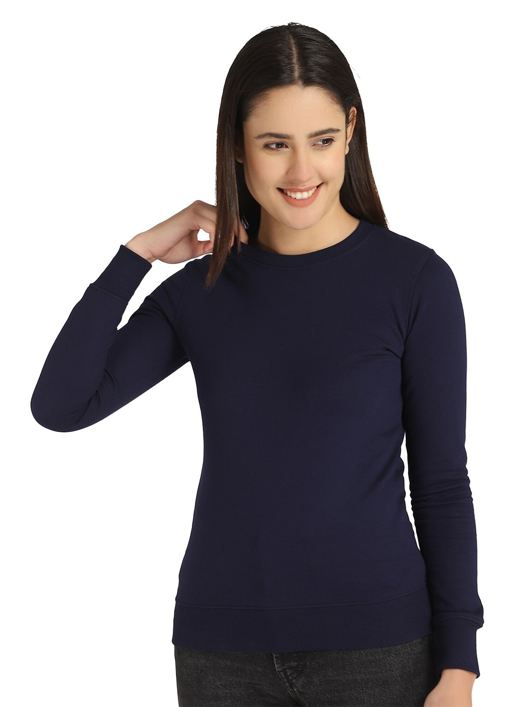 

DYCA Round Neck Long Sleeves Cotton Pullover Sweatshirt, Blue