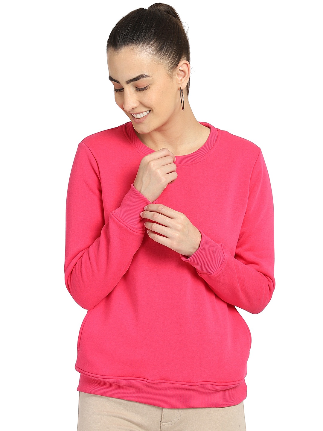 

DYCA Round Neck Cotton Pullover Sweatshirt, Pink