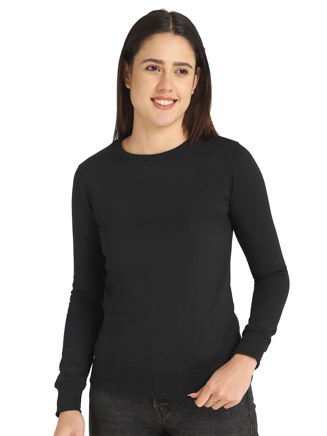 

DYCA Round Neck Cotton Pullover Sweatshirt, Black