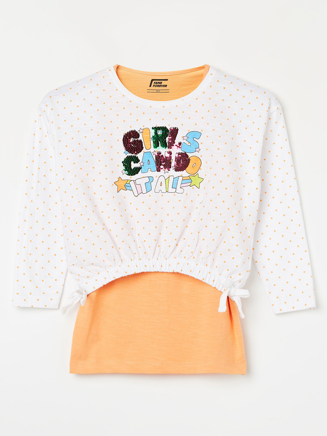 

Fame Forever by Lifestyle Girls Printed Sequined Cotton Top, Orange