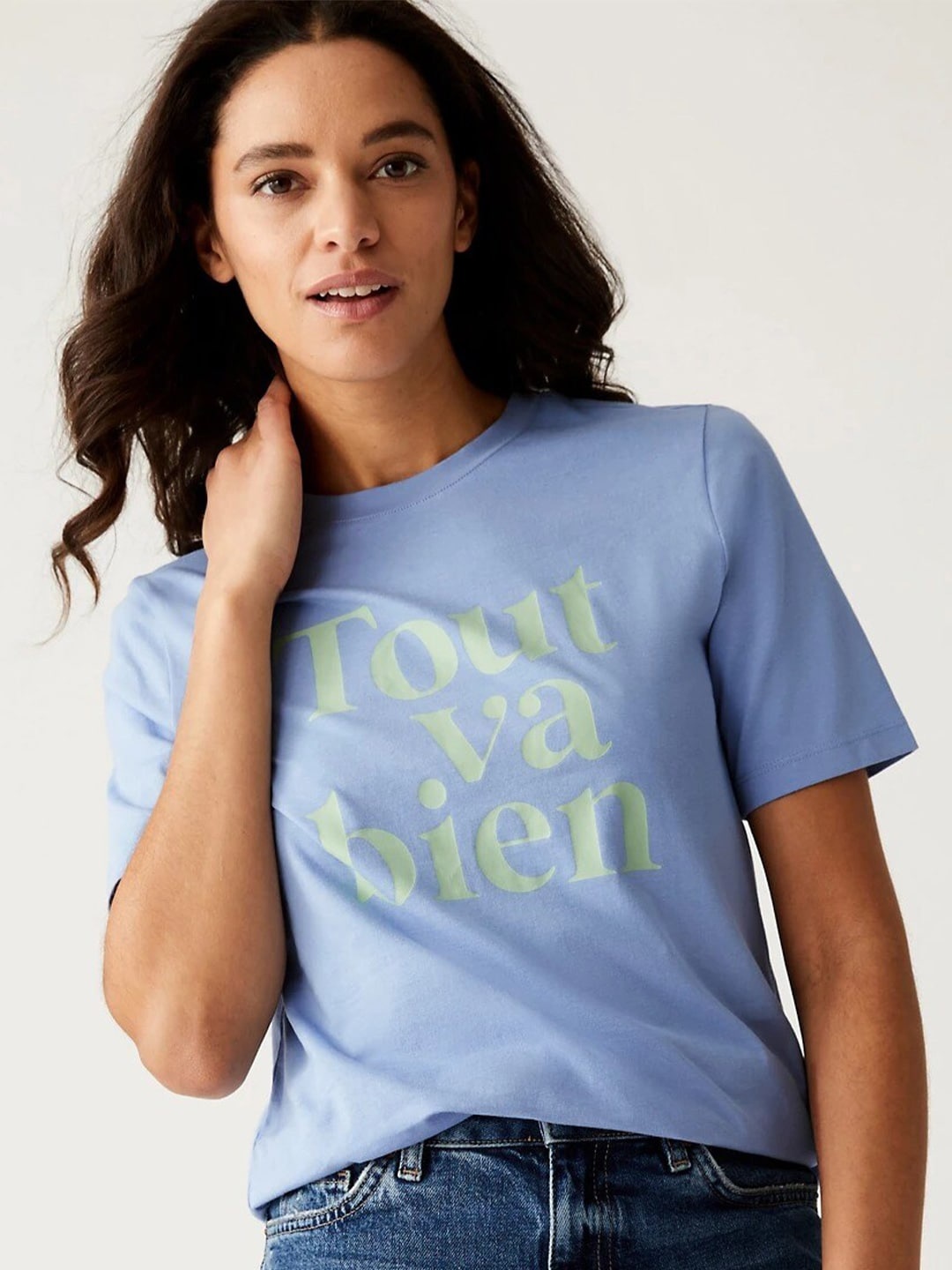 

Marks & Spencer Typography Chest Printed Cotton T-shirt, Blue