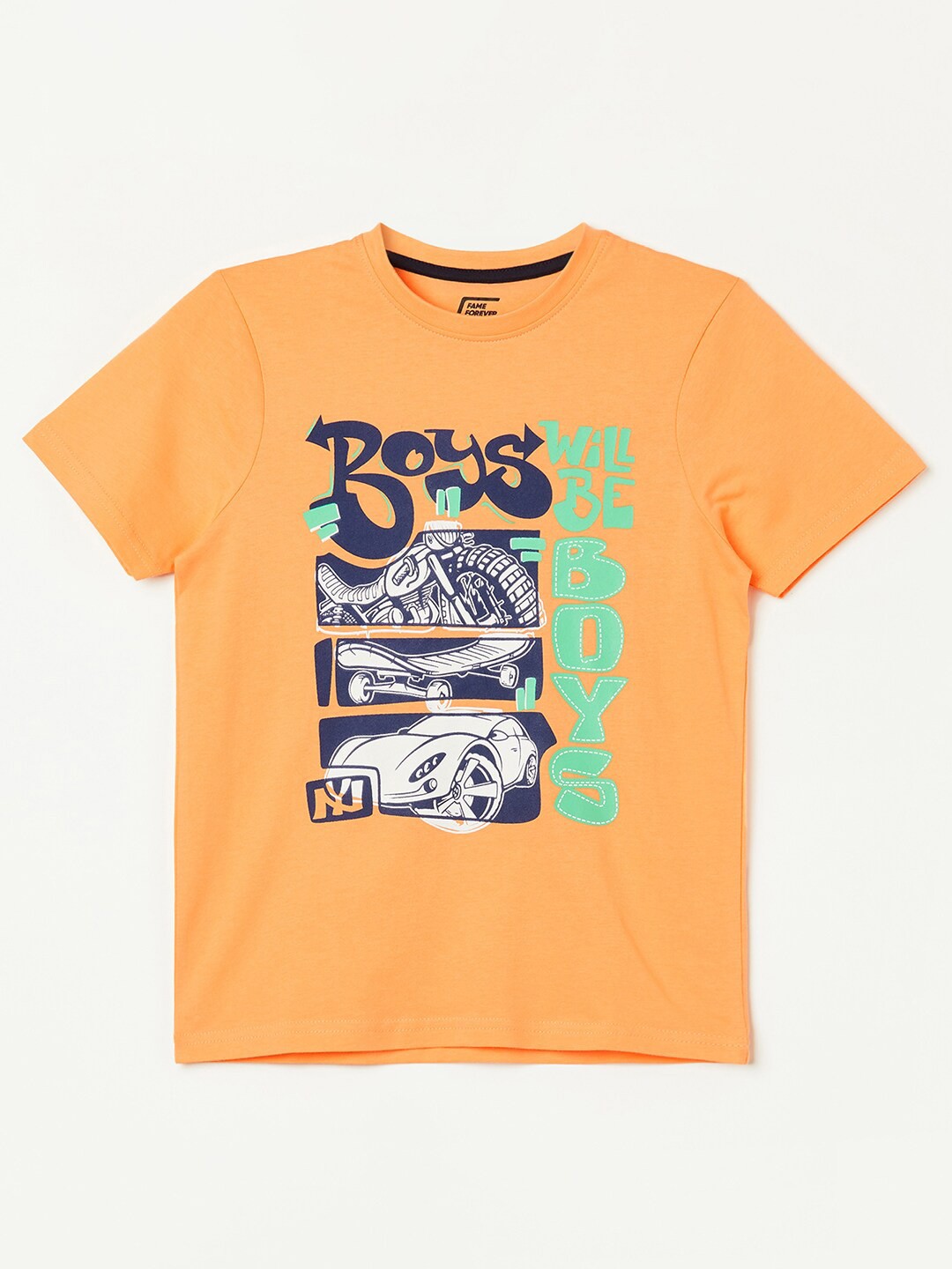 

Fame Forever by Lifestyle Boys Graphic Printed Pure Cotton T-shirt, Orange