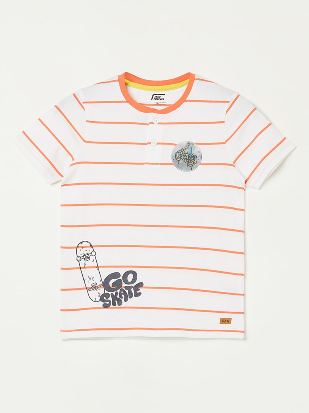 

Fame Forever by Lifestyle Boys Striped Pure Cotton T-shirt, White
