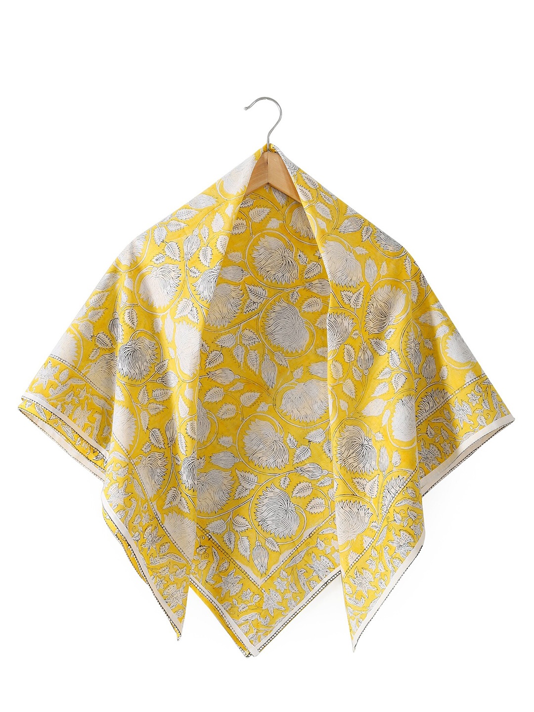 

HANDICRAFT PALACE Floral Printed Cotton Square Scarf, Yellow