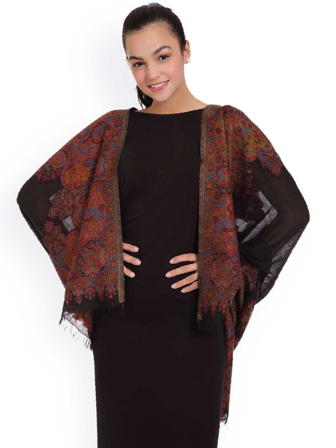 

SHINGORA Black Patterned Woollen Shawl