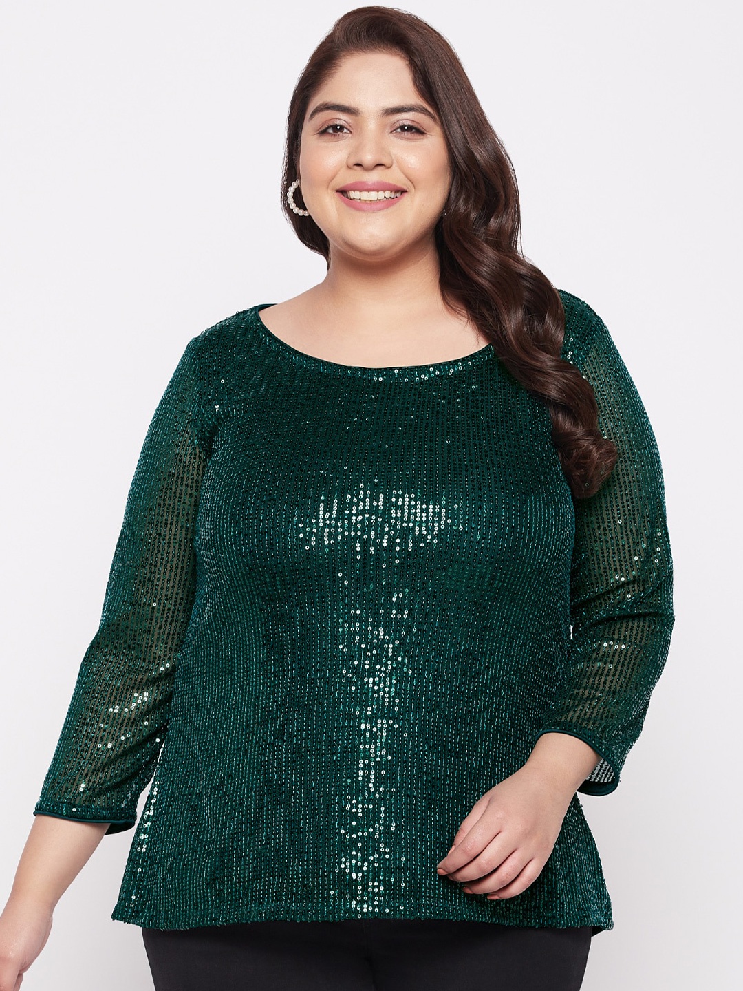 

wild U Plus Size Sequinned Embellished Top, Green