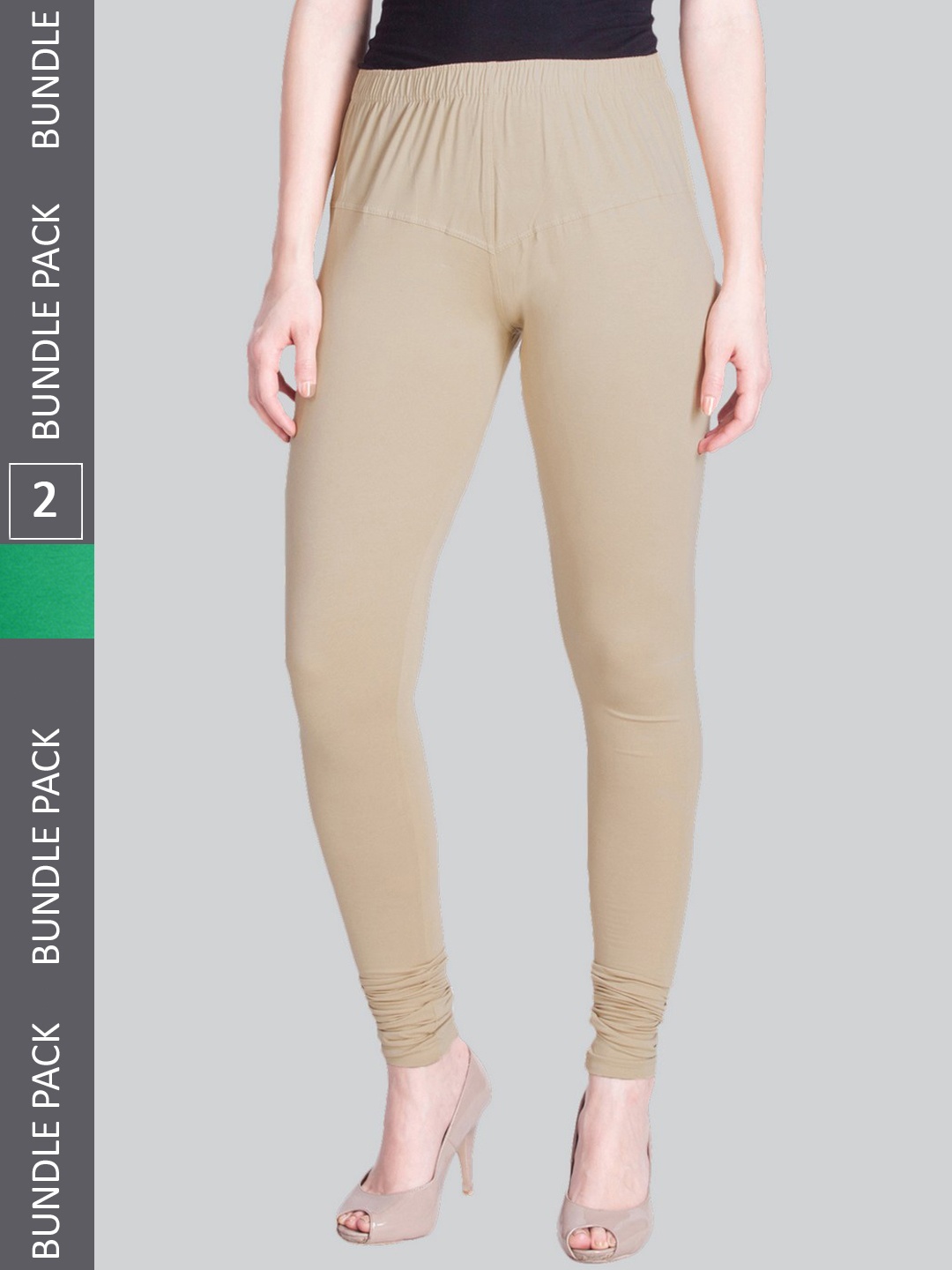 

LYRA Women Pack Of 2 4-Way Stretch Churidar-Length Cotton Lycra Leggings, Green