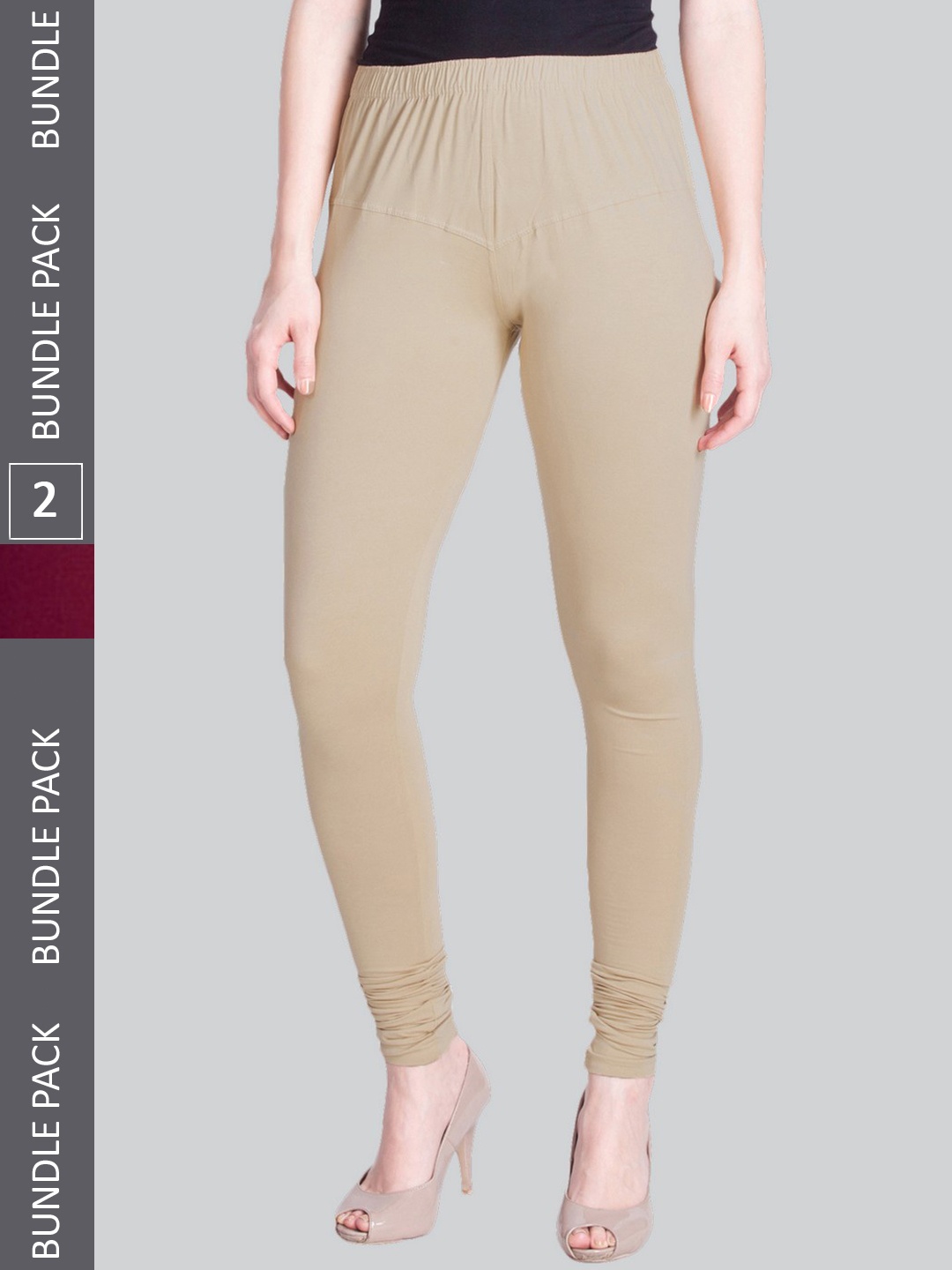 

LYRA Women Pack Of 2 4-Way Stretch Churidar-Length Cotton Lycra Leggings, Beige