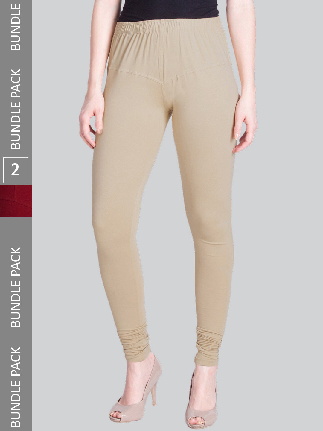 

LYRA Women Pack Of 2 4-Way Stretch Churidar-Length Cotton Lycra Leggings, Beige