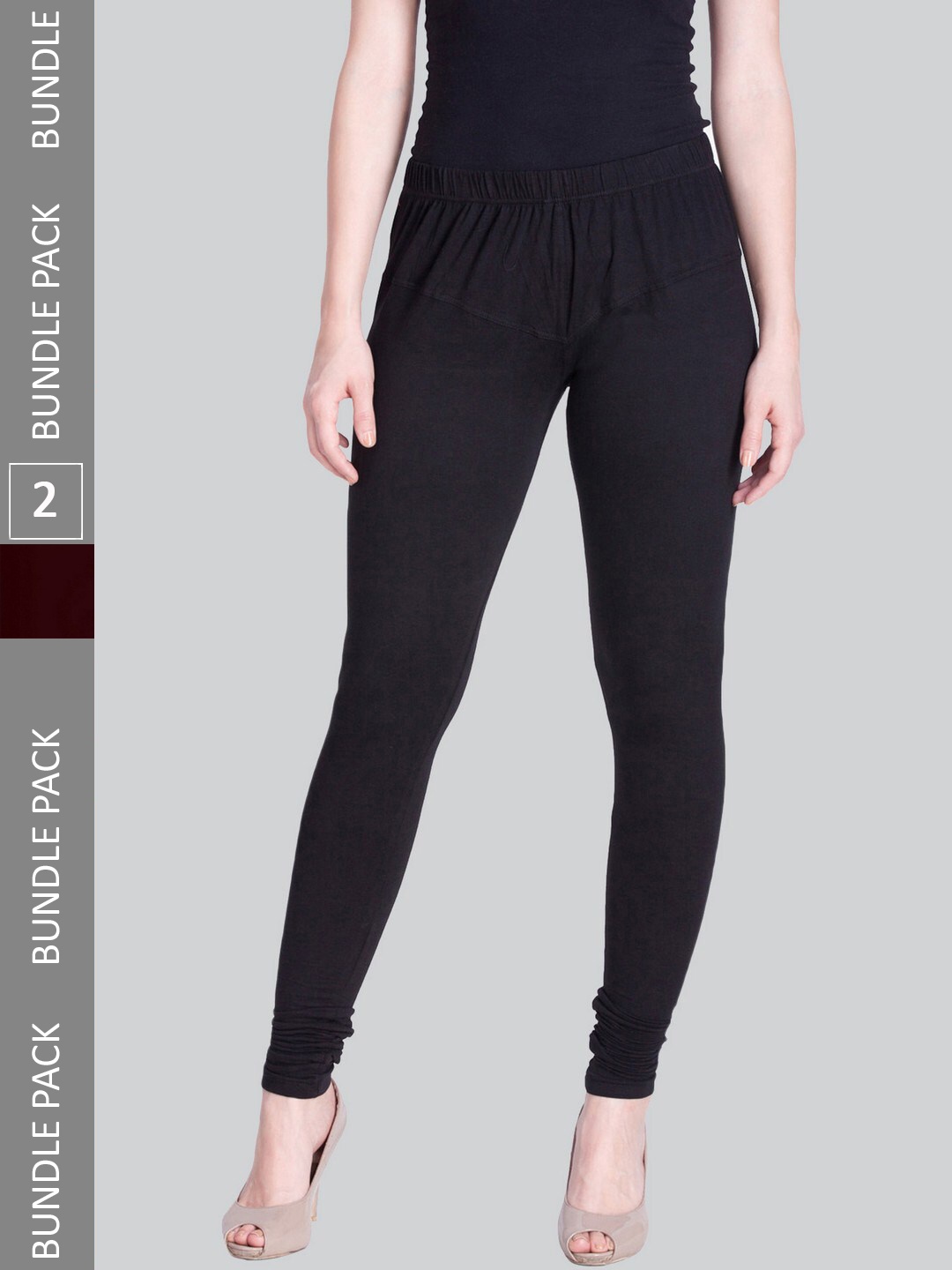 

LYRA Women Pack Of 2 4-Way Stretch Churidar-Length Cotton Lycra Leggings, Black