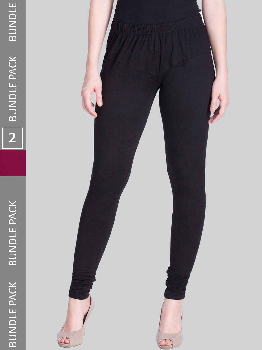 

LYRA Women Pack Of 2 4-Way Stretch Churidar-Length Cotton Lycra Leggings, Black