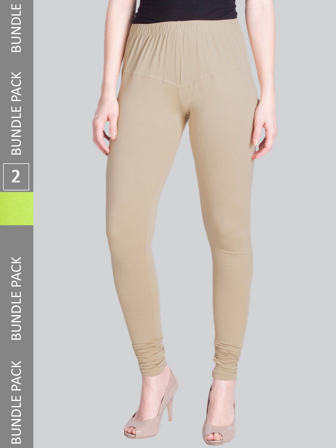 

LYRA Women Pack Of 2 4-Way Stretch Churidar-Length Cotton Lycra Leggings, Beige