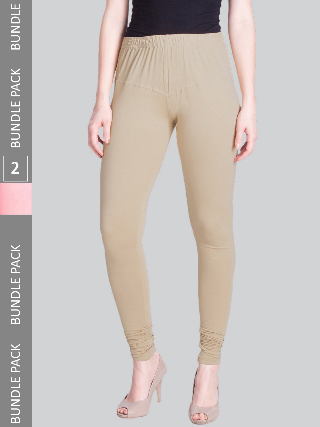 

LYRA Women Pack Of 2 Churidar-Length Cotton Lycra Leggings, Beige