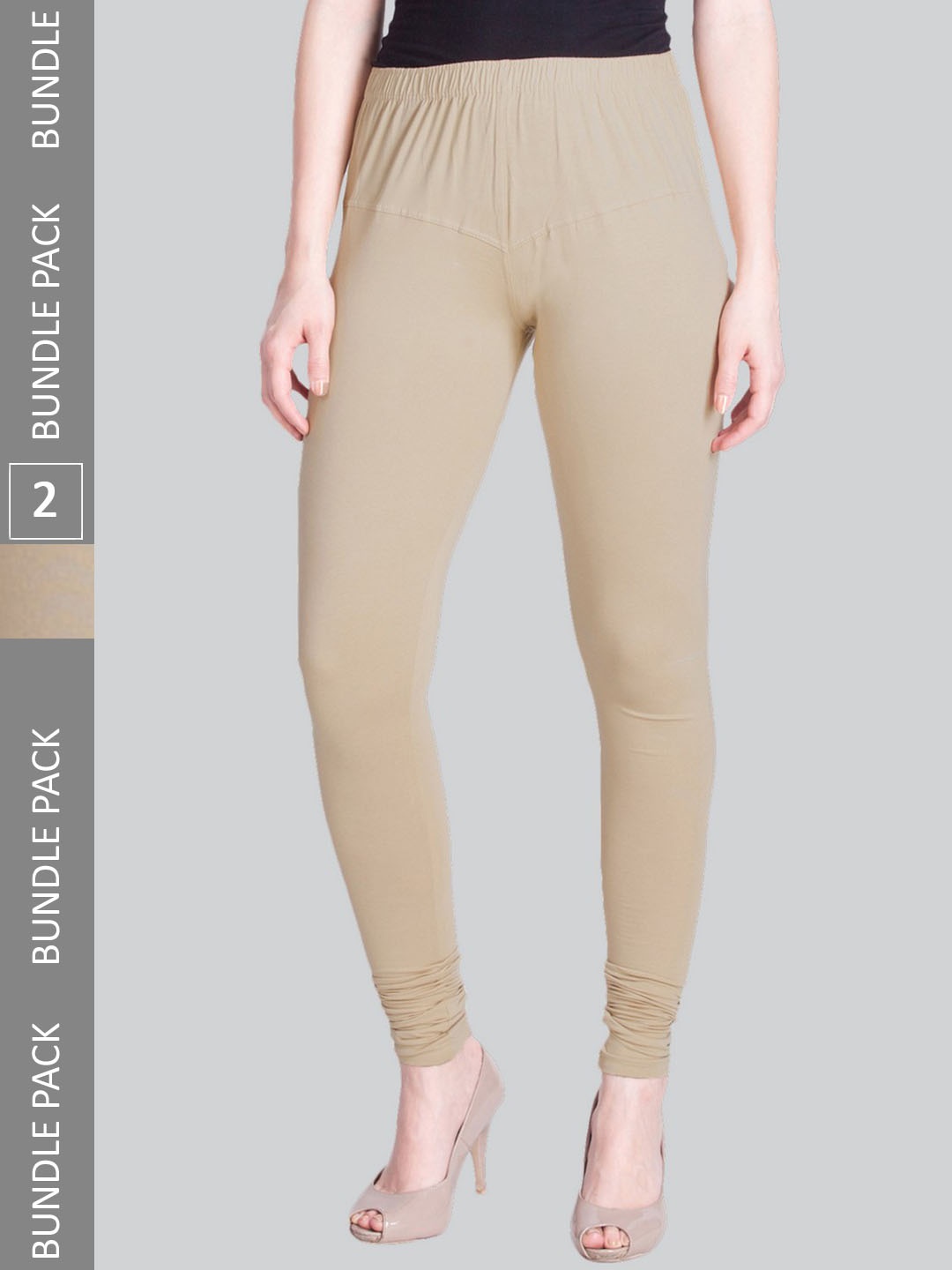 

LYRA Women Pack Of 2 Churidar-Length Cotton Lycra Leggings, Beige